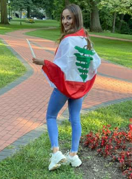 Girl with Lebanese flag