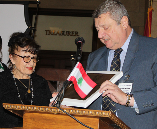 Blanche Salwan receives award from Pierre Bejjani