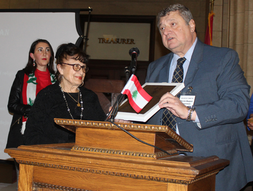 Blanche Salwan receives award from Pierre Bejjani