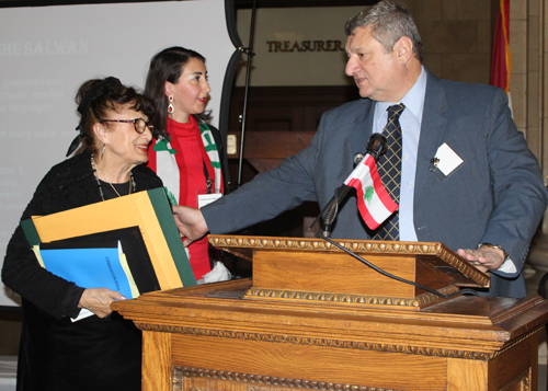 Blanche Salwan receives award from Pierre Bejjani