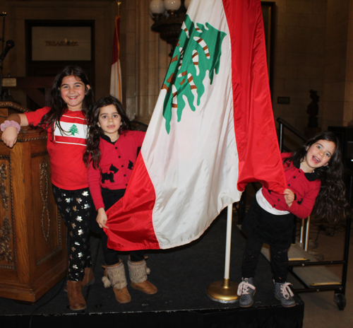 Young girls with flag of Lebanon