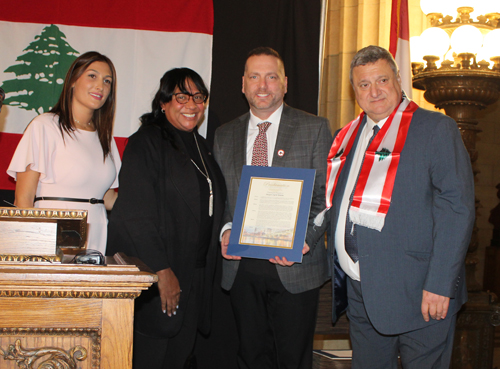 Souad Kaddah, Angela Shute-Woodson, Mayor Cyril Kleem and Pierre Bejjani