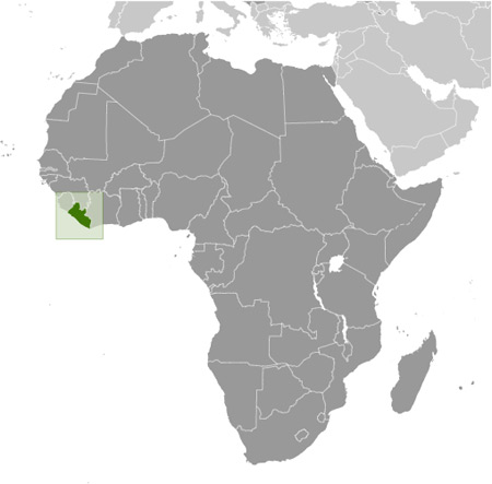 Liberia in map of Africa