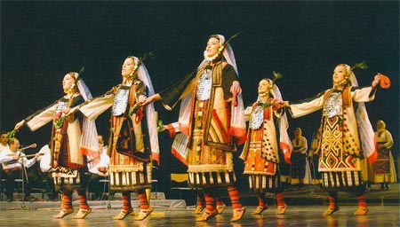 Ethnic Macedonian women dancing a traditional dance.