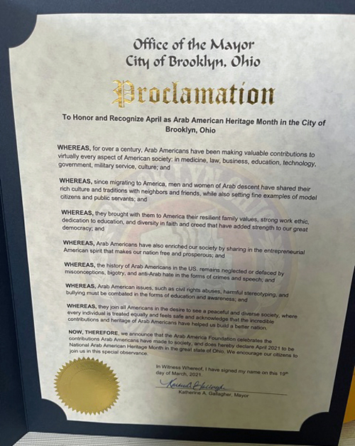 City of Brooklyn Arab American Heritage Month Proclamation