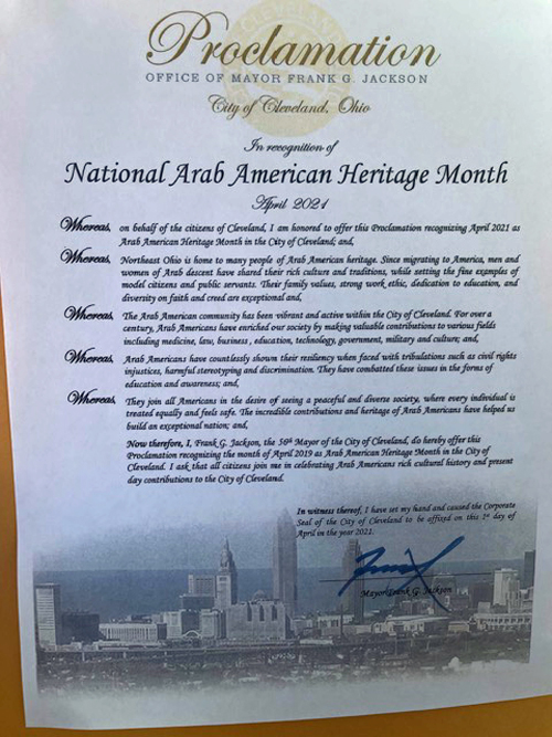 City of Cleveland Arab American Heritage Month Proclamation