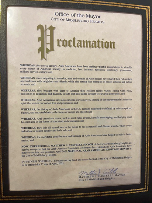 City of Middlebrug Hts. Arab American Heritage Month Proclamation