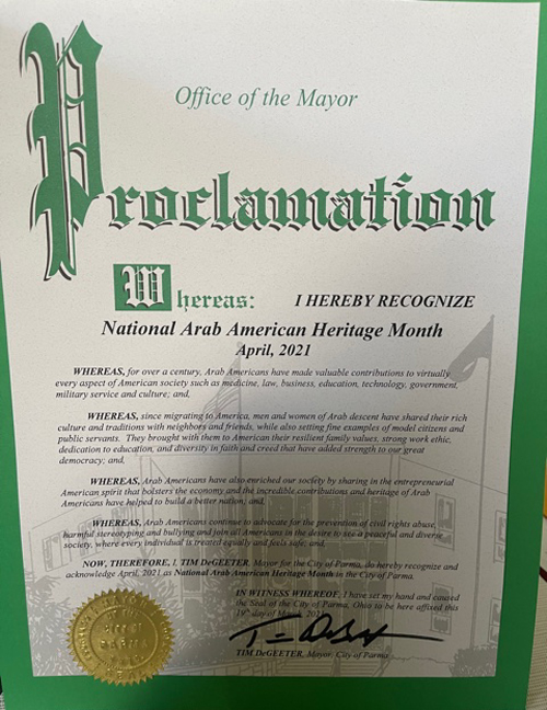 City of Parma. Arab American Heritage Month Proclamation