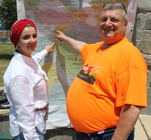 Pointing to Jordan as CAMEO President Pierre Bejjani points to Lebanon