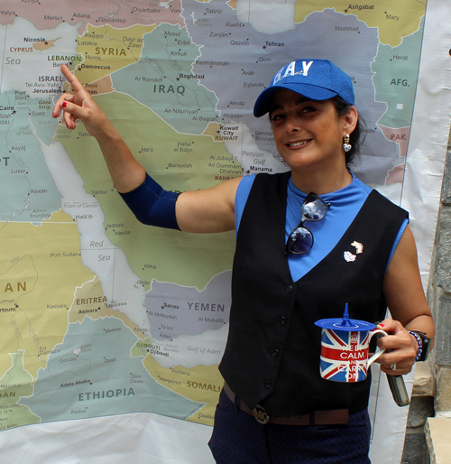 Honorary Lebanese Consul pointing to Lebanon