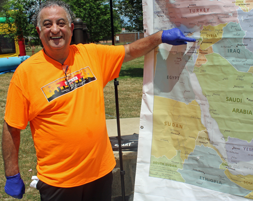 Nemer Saueidi pointing to Lebanon