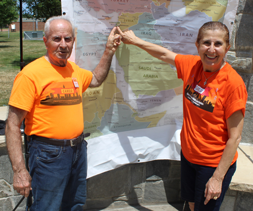 Tony and Mireille Abdulkarim pointing to Lebanon