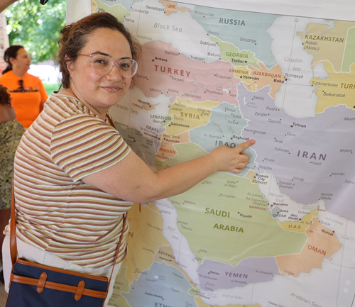 Pointing to the map of Iran