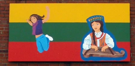 Flag of Lithuania in Mural of ethnic nationalities in Cleveland
