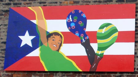 Flag of Puerto Rico in Mural of ethnic nationalities in Cleveland