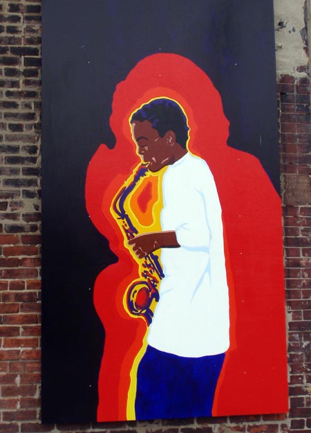 Saxophone in Mural of ethnic nationalities in Cleveland
