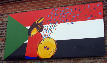Flag of Sudan in Mural of ethnic nationalities in Cleveland