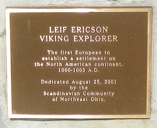 Plaque from the Bust of Nordic Viking explorer Leif Ericson in Cleveland Ohio