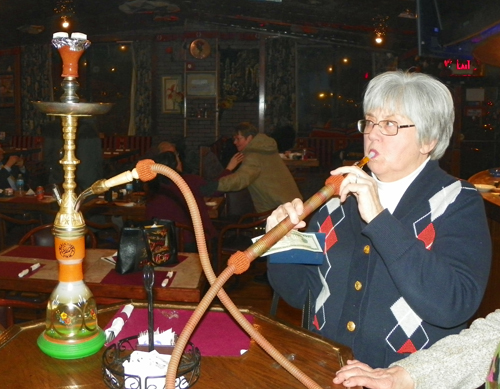 Cheryl Lydic smoking a hookah