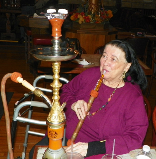 Pat Hanson smoking a hookah