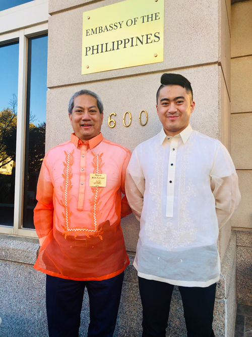 Mayor Ron Falconi and son after his speech at the Philippine Embassy