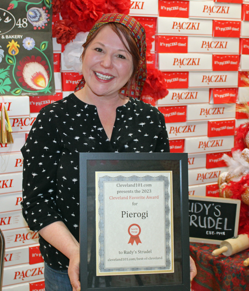 Lidia Trempe with Favorite Pierogi award for Rudy's