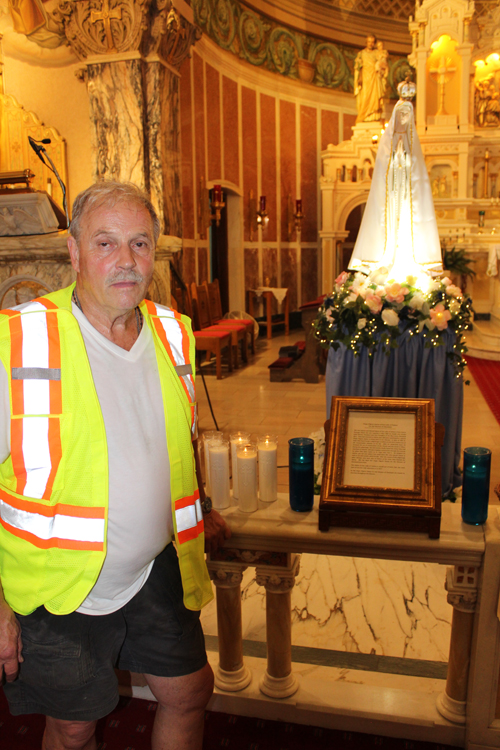 Joe Feckanin with Our Lady of Fatima statue