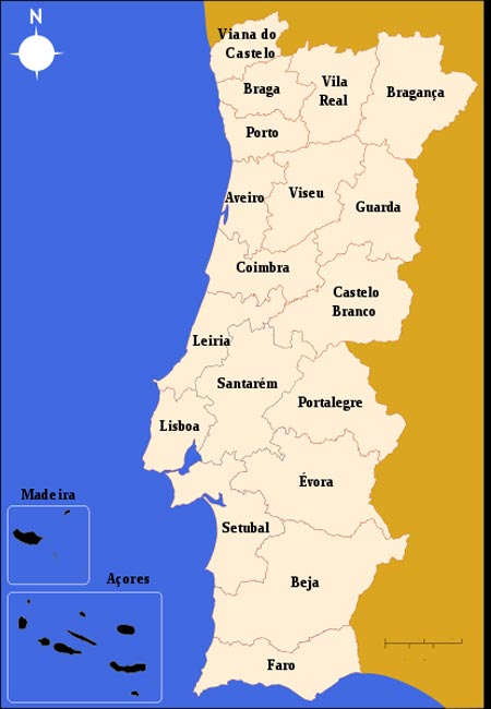 Map of Mainland Portugal