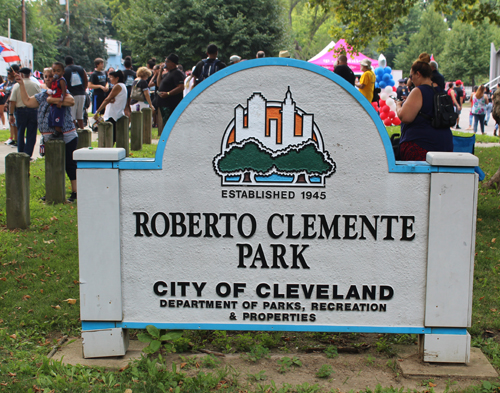 Roberto Clemente Park sign in Cleveland
