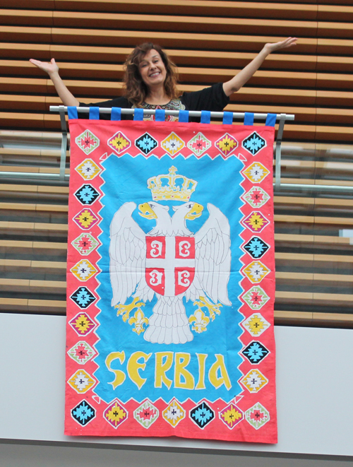 Nada Martinovics with Serbia banner in Art Museum