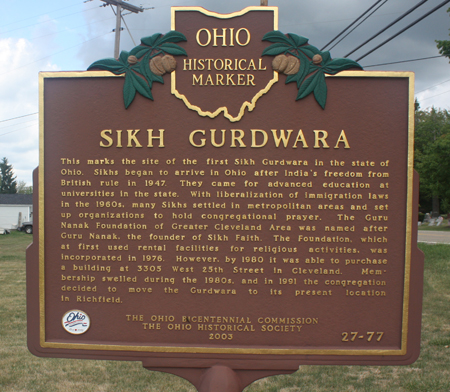 Sikh Gurdwara in Richfield Ohio Ohio Historical marker