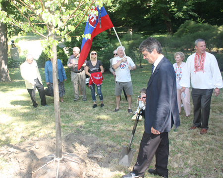 Milan Ftacnik, Mayor of Bratislava, Slovakia plants a tree
