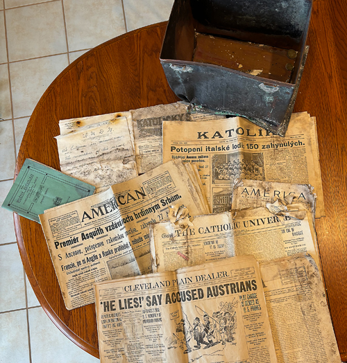 Contents of the church cornerstone consisted of several English and Slovak newspapers plus a parish financial report, but all were victims of water damage.