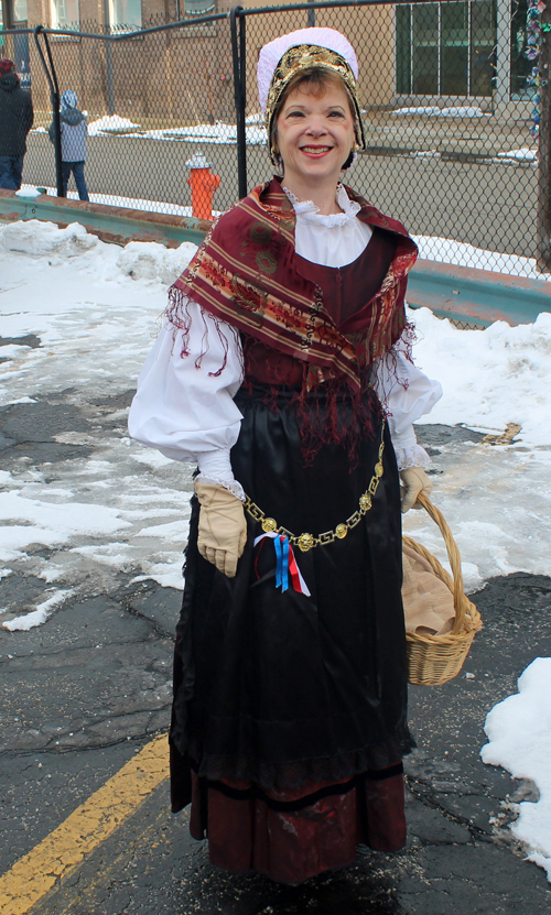 Slovenian lady in costume at Kurentovanje