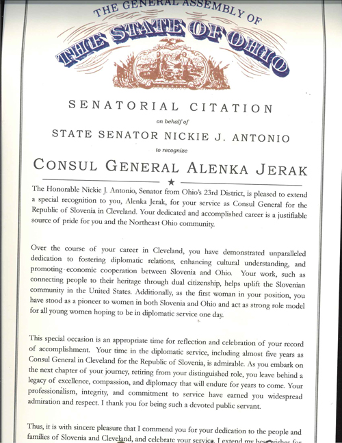 Ohio Senator Nickie Antonio Proclamation
