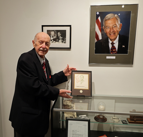 August Pust with his drawing of George Voinovich
