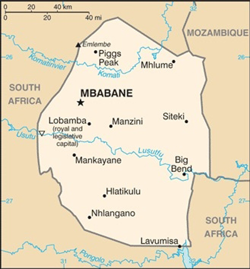 Map of Eswatini formerly Swaziland