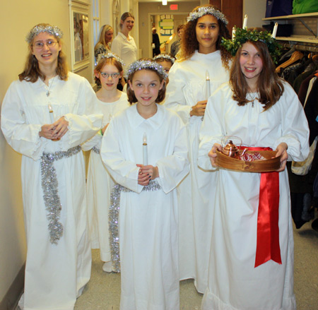 Swedish Girls in Santa Lucia costumes