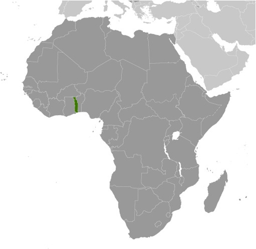 Map of Togo in Africa