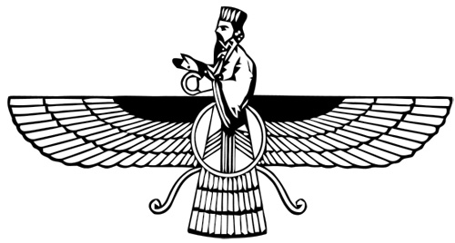 Faravahar (or Ferohar), one of the primary symbols of Zoroastrianism, believed to be the depiction of a Fravashi (guardian spirit)
